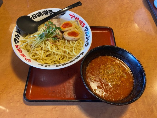 「辛味噌味玉つけ麺大盛り(1190円)」@味噌乃マルショウ 那珂後台店の写真