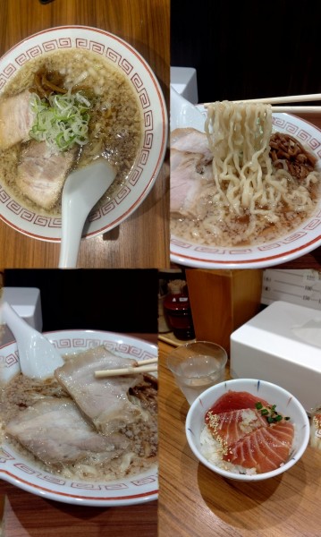 「『朱(あか)+半 特上鮪丼(¥1280)』を背脂入りで...」@喜多方食堂 山海の写真