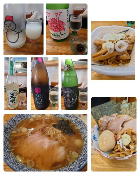 「特製中華そば+おつまみメンマ+日本酒×5」@中華そば専門 とんちぼの写真