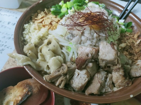 「ぺペロンまさき・大2・バゲット（平麺らどん・脂・大蒜・火粉別」@自家製麺 まさき（非乳化） 2号店の写真