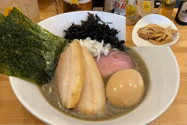 「濃厚煮干らーめん+のり+和え玉+ハイボール×2」@煮干らーめん 川むらの写真