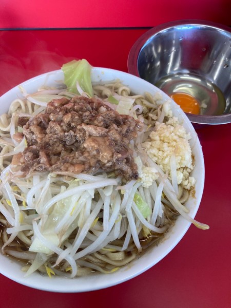 「小、少なめ、ヤサイ少なめ、ニンニク、アブラ」@ラーメン二郎 ひたちなか店の写真