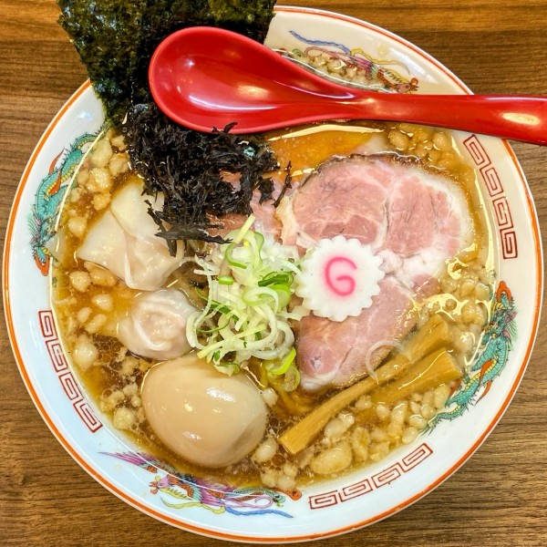 「こってり中華そば（中太手揉み麺）¥880 全部乗せ ¥450」@焼き干し中華そば 澪つくしの写真