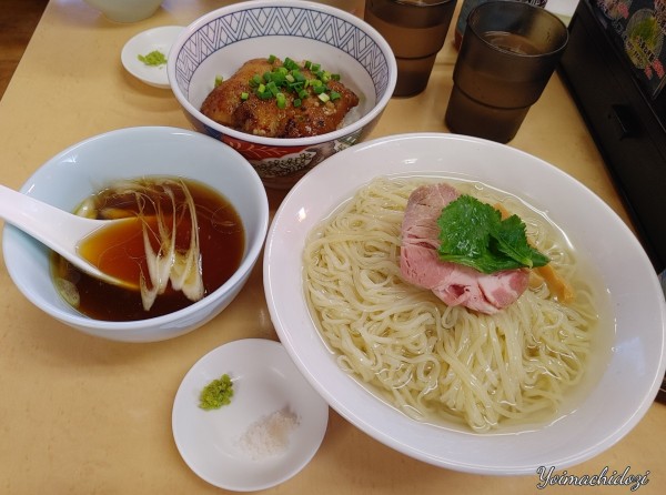 「比内地鶏のつけそば　昆布水.ver、鱧照り焼き丼」@中華そば よしかわの写真