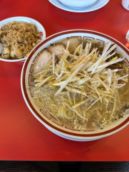 「ねぎそば（大盛りこってり）＋肉飯」@田中そば店 春日井店の写真