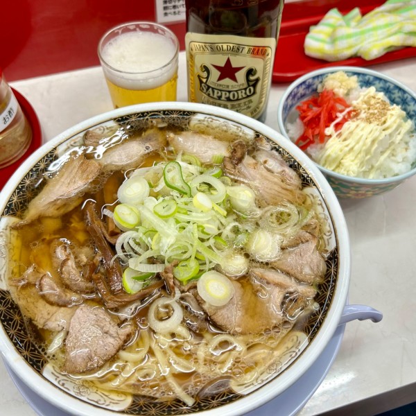 「中華そば＋めし＋ビール」@ナギチャンラーメンの写真