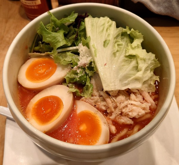 「味玉鶏白湯トマト麺(1000円)」@鶏白湯麺 蔭山 高田馬場店の写真