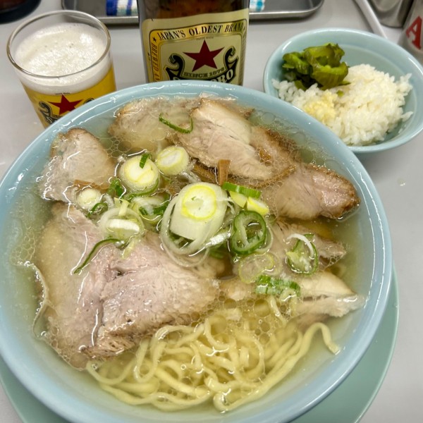 「中華そば（塩に変更）＋瓶ビール＋無料めし」@中野 邦ちゃんラーメンの写真