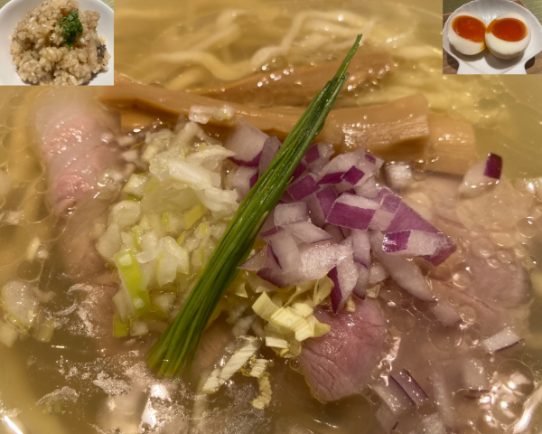 「貝出汁らぁ麺+貝味玉+牡蠣飯」@らぁ麺 牡蠣と貝の写真