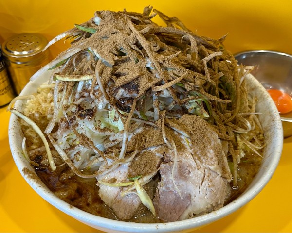 「大ラーメン麺増し650g しょうが ネギ お魚天国 生たまご」@ラーメン二郎 八王子野猿街道店2の写真