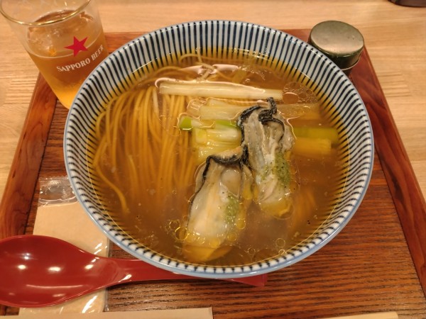 「【限定】牡蠣と山朝倉山椒の稲庭中華そば¥1300+赤星」@キッチンきらくの写真