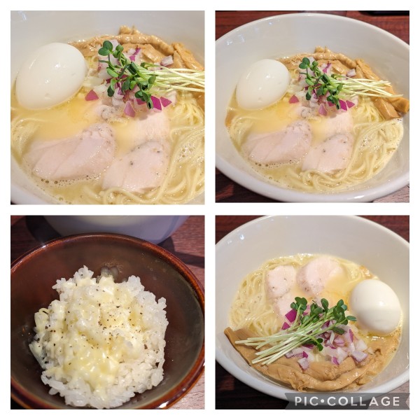 「濃厚鶏そば➕濃厚鶏そば用チーズリゾット」@中華そば 輝羅の写真