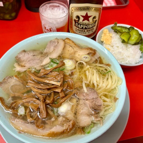 「中華そば 塩＋めし＋瓶ビール」@邦ちゃんラーメン 両国店の写真