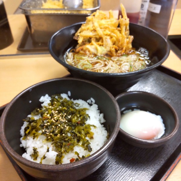 「朝定食B（￥480）＋かきあげ（クーポン）」@ゆで太郎 蒲田中央通り店の写真