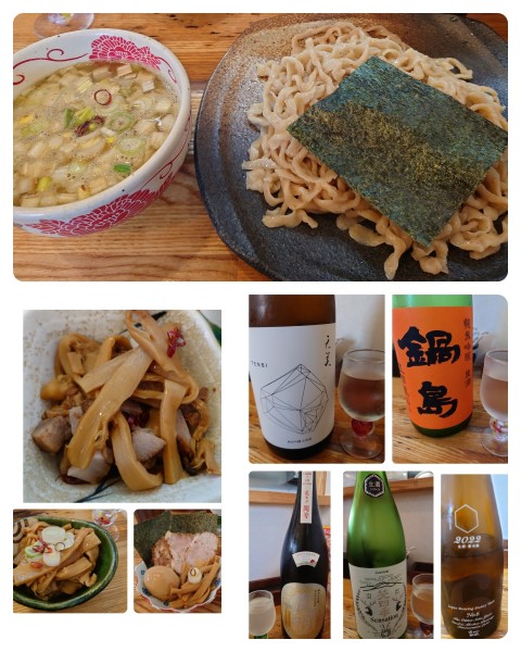 「特製つけそば＋メンマ＋おつまみメンマ＋日本酒×５」@中華そば専門 とんちぼの写真