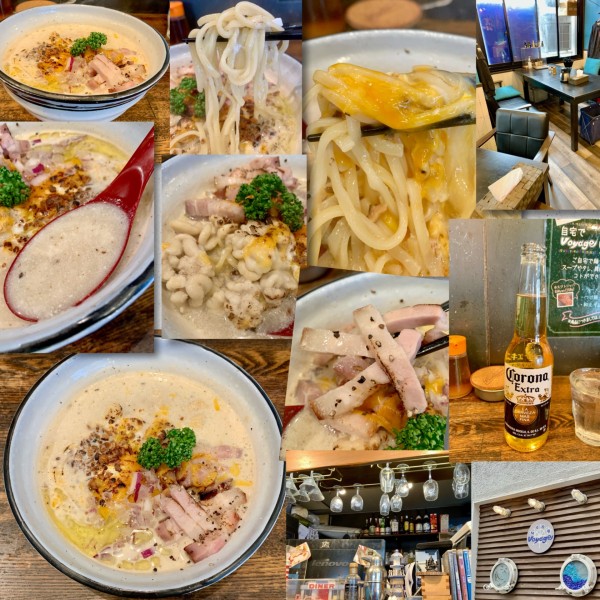 「【限定】白子のカルボナーラーメン1300円＋🍺」@麺場voyageの写真