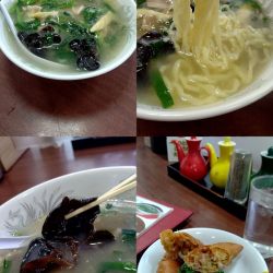 『韮溜湯麺(太麺選択)+春巻(税別¥900+450)』