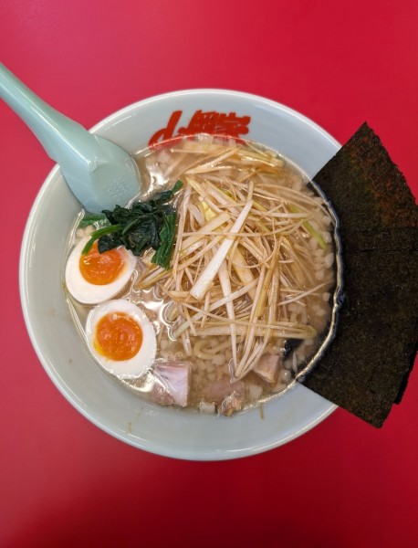 「醤油ネギラーメン+背脂変更+ｱﾌﾟﾘｸｰﾎﾟﾝ味玉」@ラーメン山岡家 新結城店の写真
