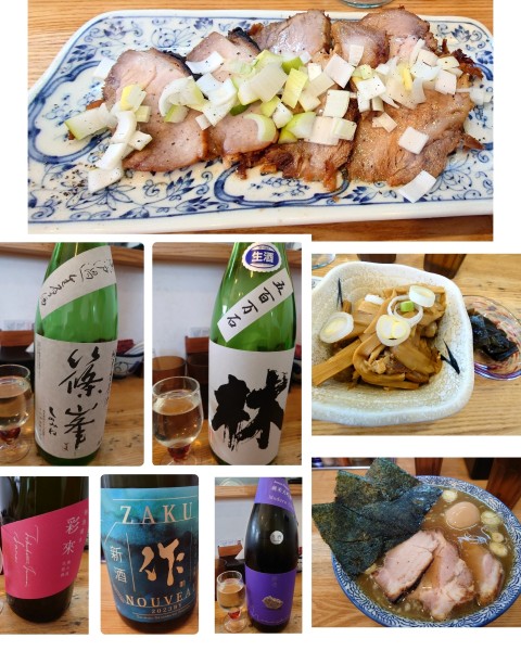 「特製中華そば＋ おつまみメンマ&チャーシュー＋ 日本酒×5」@中華そば専門 とんちぼの写真