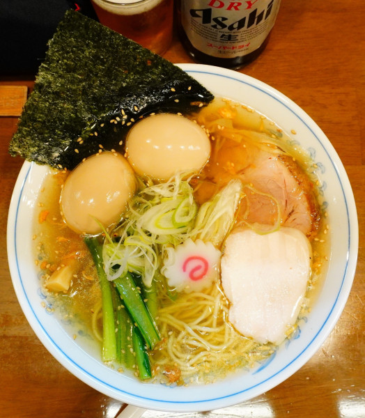 「塩らーめん＋味玉Ｗ＋瓶ビール」@らーめん曳舟の写真