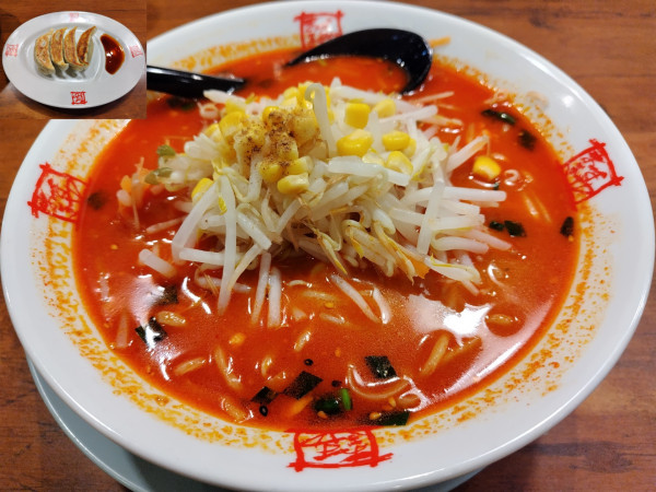 「辛みそ　＋焼きギョーザ（４ケ）：サービス」@おおぎやラーメン 長野大町店の写真