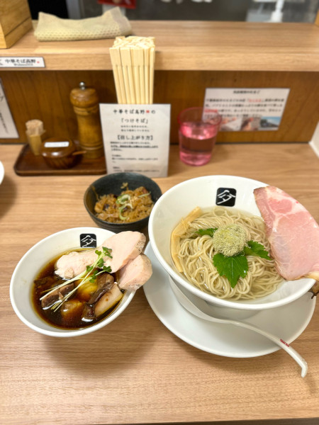 「特製鶏つけそば 和え玉シングル 中華鶏おこわ小 吊るし焼き焼豚丼」@中華そば 髙野の写真