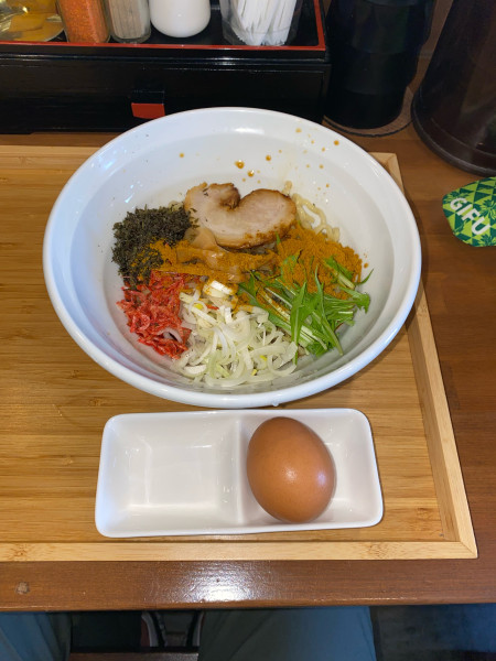 「謹製油そばカレー変更生玉子¥600円(限定)、2杯目」@らぁめん 麺彩家の写真