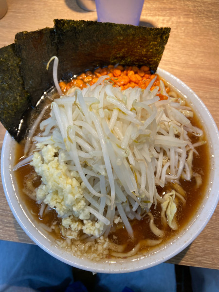 「ミニラーメン（250g）ヤサイ、ニンニク、辛揚げ」@麺屋 浜一の写真