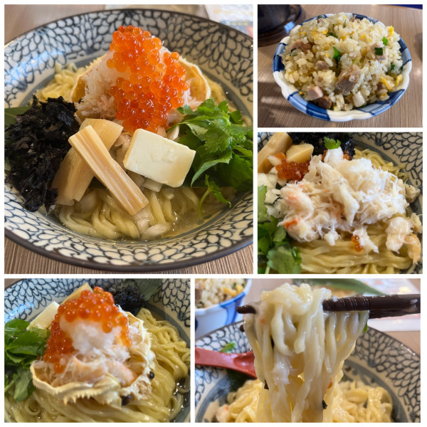 「【限定】蟹バターいくらのせ和え麺1200円豚ニラ炒飯400円」@㐂りん食堂の写真