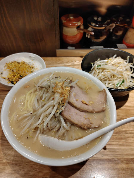 「味噌ラーメン特盛り　もやし炒め　ライスx2」@花木流味噌 成増総本店の写真