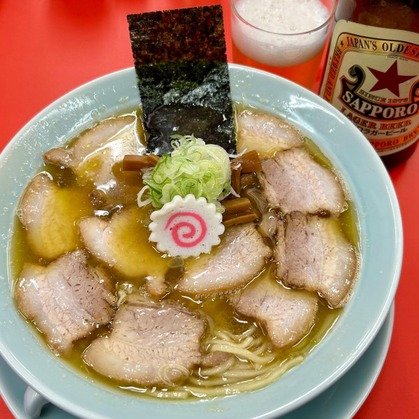 「チャーシュー麺＋瓶ビール（赤星）中」@千住 チャーシュー軒の写真