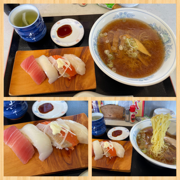 「マグロ・イカ・サケ・ツブ貝とラーメン 700円」@亀幸の写真