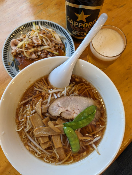 「仔袋 ＋ 瓶ビール ＋ ラーメン」@香湯ラーメン ちょろり 恵比寿店の写真