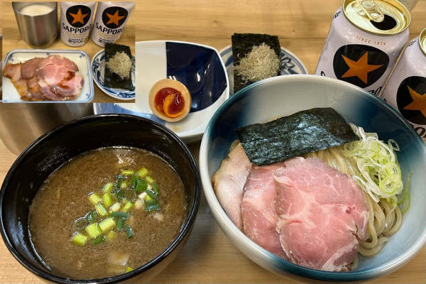 「豚骨地鶏魚介つけ麺+🍺🍺+のり+とろろ昆布」@麺処 有彩の写真
