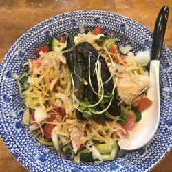 揚げ茄子と豚ばら肉の冷やし中華