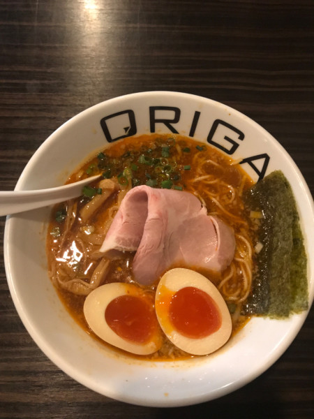 「味玉旨辛ORIGAMIらーめん」@麺屋 ORIGAMIの写真