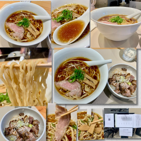 「醤油ラーメン1300円＋肉ご飯」@燎の写真