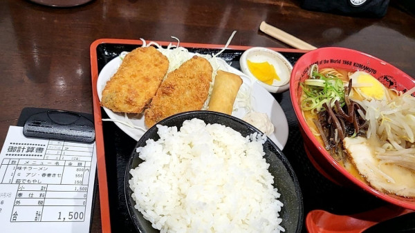 「春巻きアジフライ味千ラーメンセット」@味千拉麺 八代本町店の写真