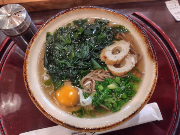 「わかめそば500円、玉子120円」@砂丘そばの写真