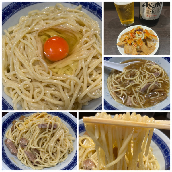 「塩油そば（並盛）冷やし1050円 生玉子50円ビール700円」@中華そば べんてんの写真