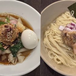 冷たいにぼし出汁辛そば＋味玉＋海老oil和え玉