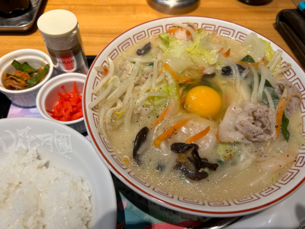 「ちゃんぽんラーメン月見くん980円+ライス(モバイルクーポン」@らあめん花月嵐 清瀬北口店の写真