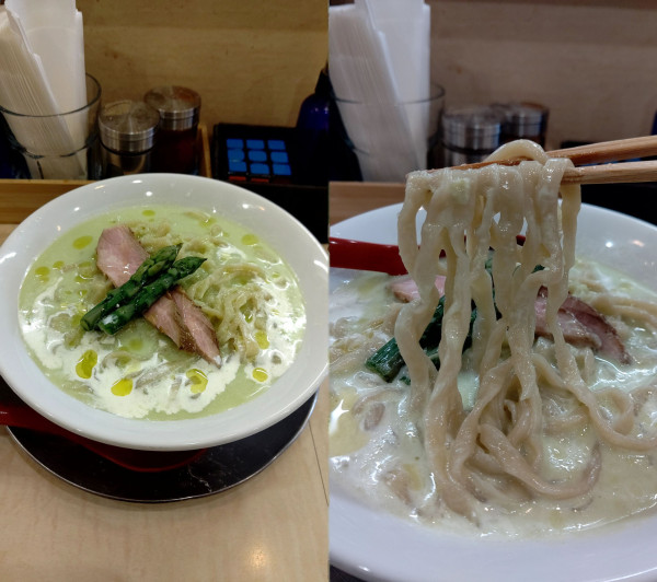 「『アスパラガスのポタージュヌードル(¥1600)』」@食堂 七彩の写真
