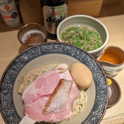 金目鯛塩つけめん 昆布水添え＋味玉＋スーパードライ(中瓶)