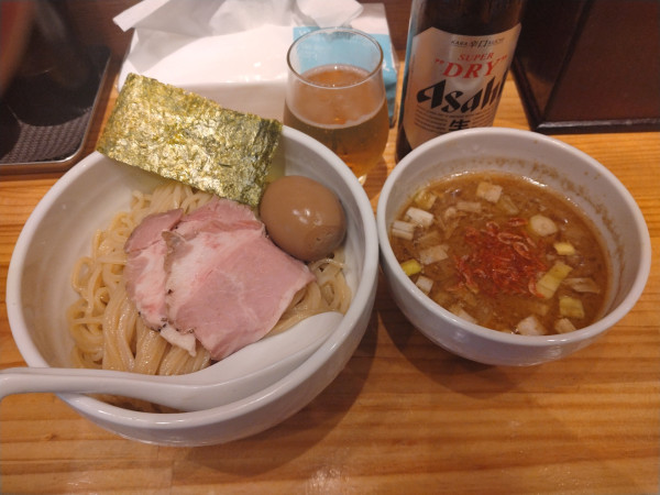 「味玉つけ麺¥1050+海老に変更¥50+瓶ビール小¥400-」@煮干中華そば 無双の写真