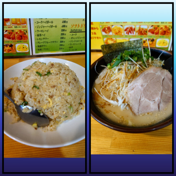 「チャーハン大盛り  博多千切りネギラーメン 替え玉✖️2」@博多ラーメン 長浜や 平和島店の写真