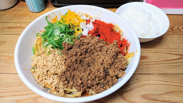 「カレー汁なし担々麺(大)+小ライス」@自家製麺 てんかの写真