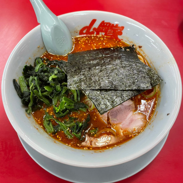 「辛味噌ラーメン大辛+半ライス+餃子」@ラーメン山岡家 土浦店の写真