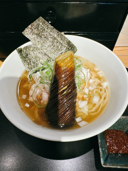 「茄子と大山どりの煮干し冷やしらーめん」@鴨中華そば 楓の写真