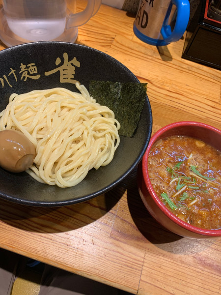 「味玉辛つけ麺（並）」@つけ麺 雀 夕陽丘店の写真